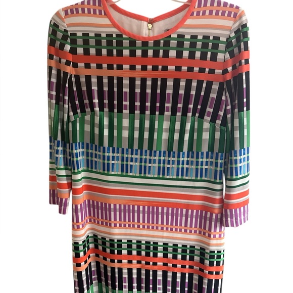 Eliza‎ J Colorful Geometric Striped Shift Jersey Size 8 Lined Dress - Picture 1 of 9